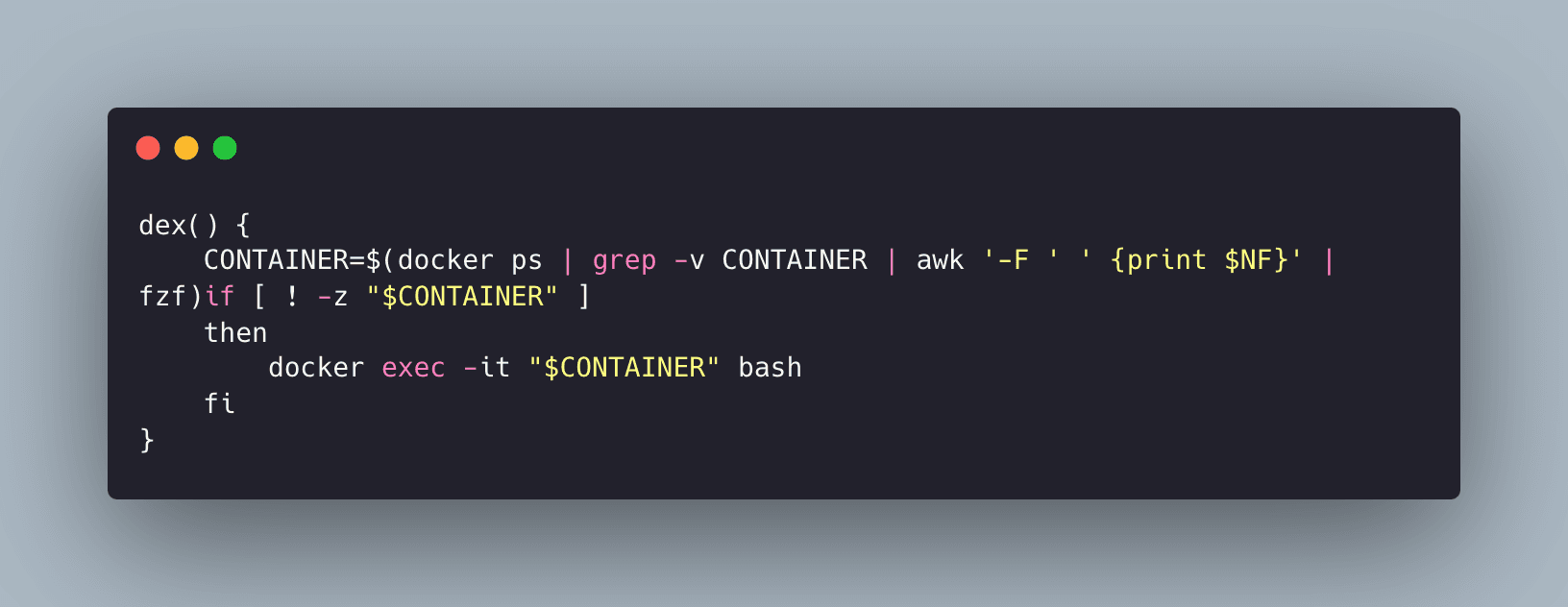 Docker attach to running container